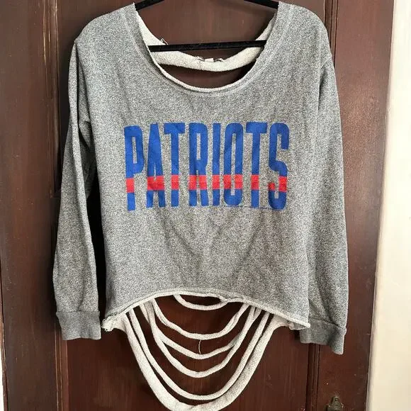 JUNK FOOD New England Patriots French Terry Shred Back Sweatshirt Size Small